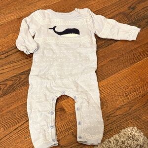 Janie & Jack Baby Fair Isle Whale One-Piece Blue Knit Cotton 6-12 M